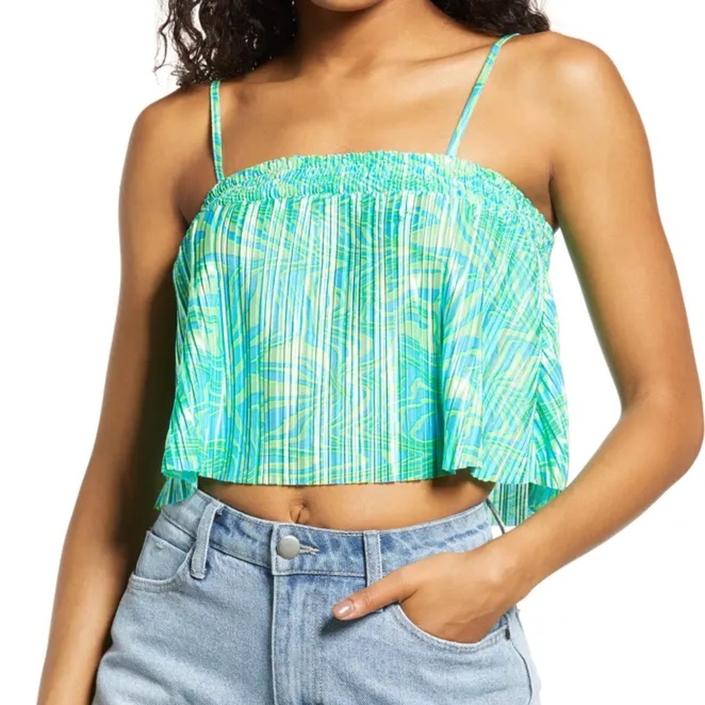BP Pleated Green/Blue Crop Top Sz L